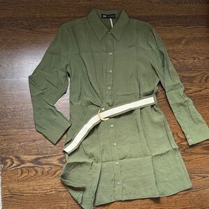 Zara Olive Shirt Dress with White Belt